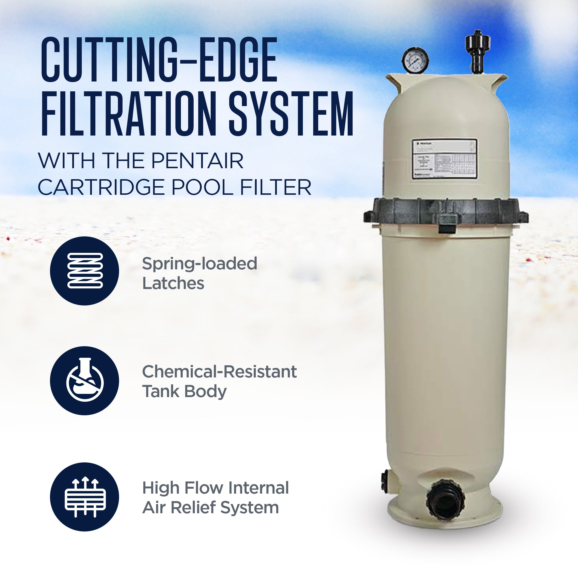 Pentair High Flow Coreless Cartridge Pool Filter Tank w/ Spring Loaded Lock Ring - VMInnovations