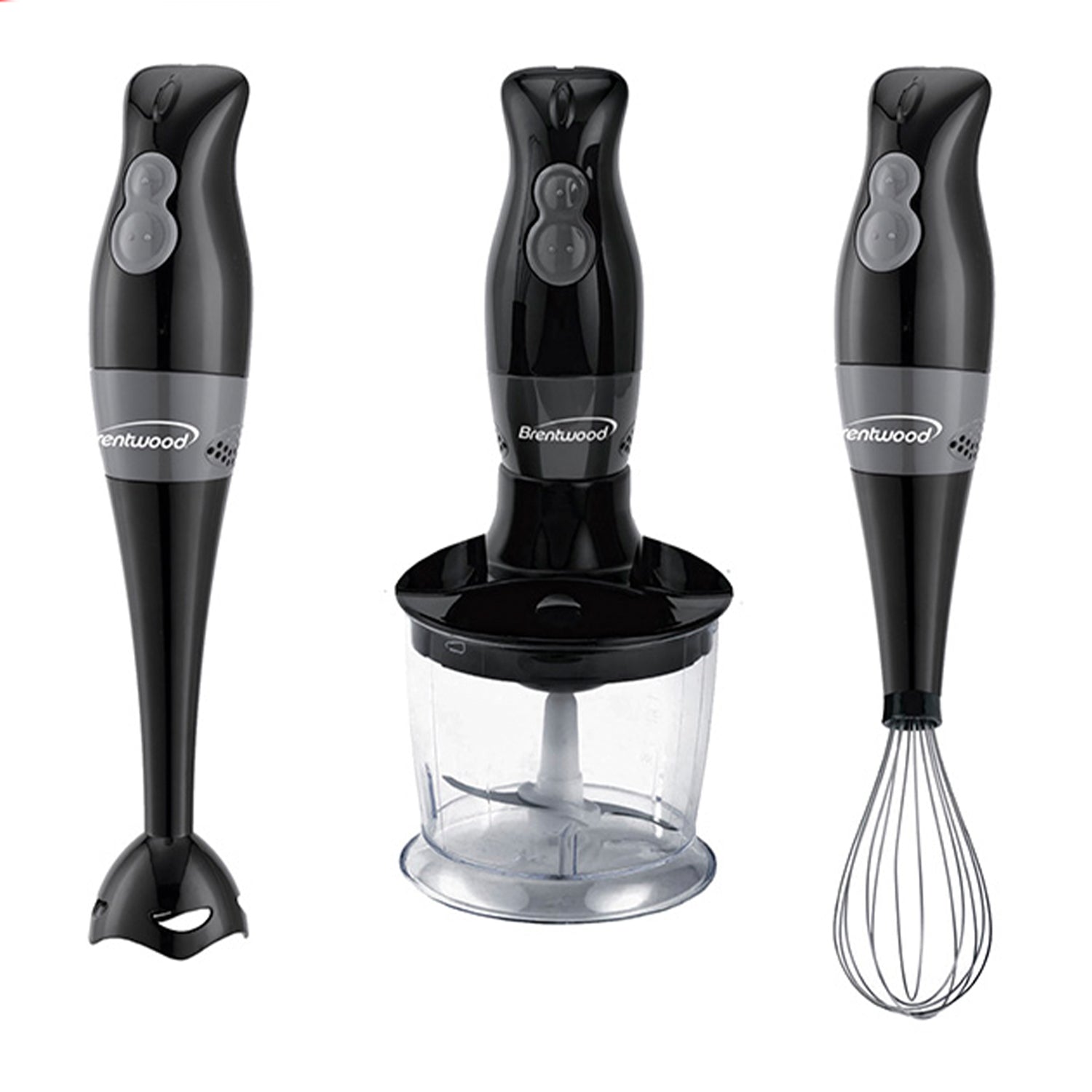 Brentwood 2 Speed Handheld Blender w/ Food Processor & Balloon Whisk Attachments