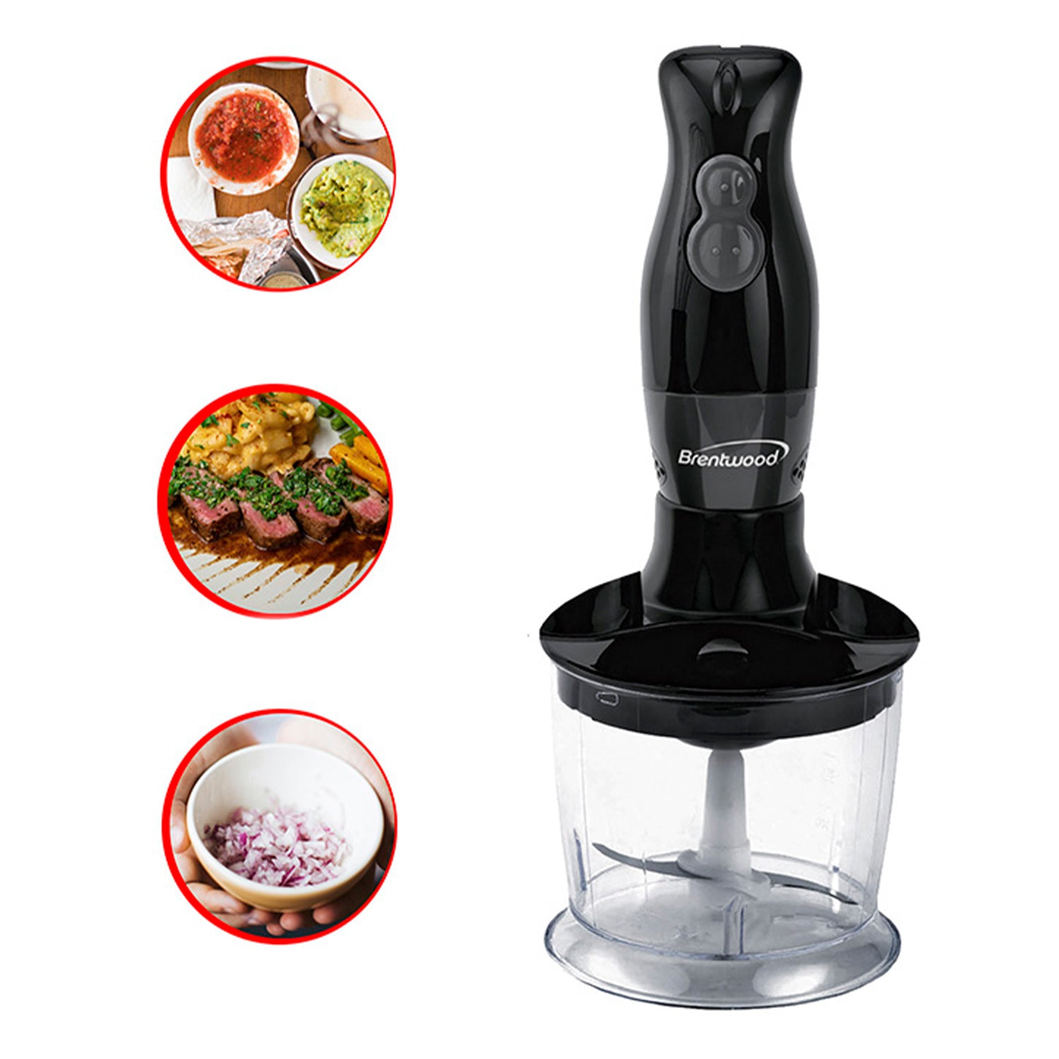 Brentwood Handheld Blender w/ Food Processor & Balloon Whisk Attachments, White