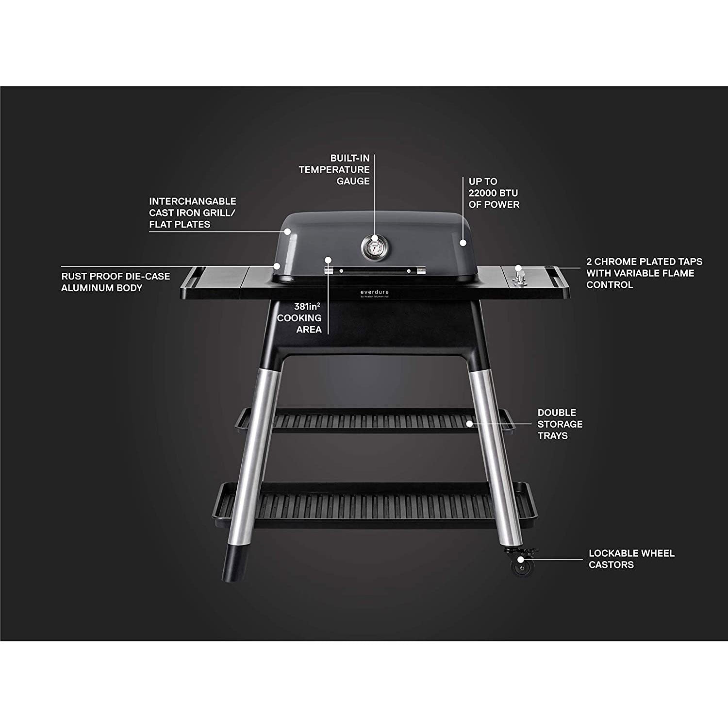 Everdure Force by Heston Blumenthal 2 Burner Freestanding Propane Grill,Graphite
