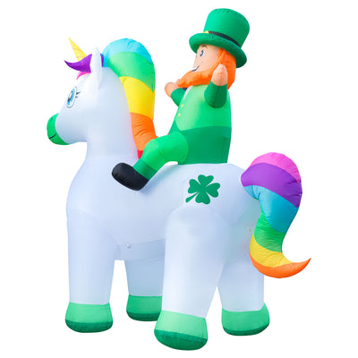 Holidayana 9' Tall Inflatable St Patricks Leprechaun Riding Unicorn Yard Decor