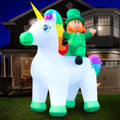 Holidayana 9' Tall Inflatable St Patricks Leprechaun Riding Unicorn Yard Decor