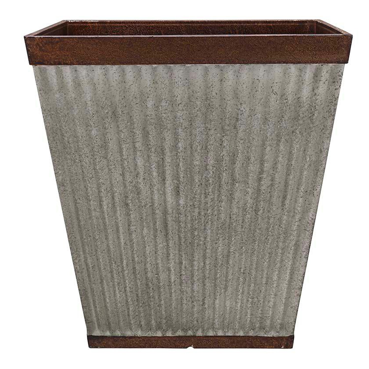 Southern Patio Rustic Resin Outdoor Planter Urn w/ Square Rustic Box Flower Pot - VMInnovations