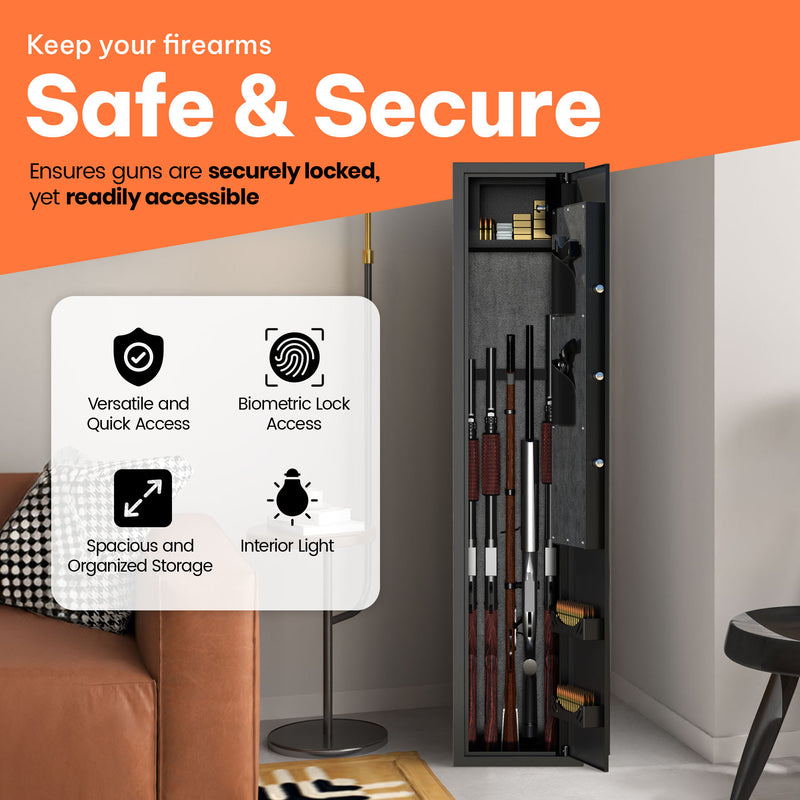 AOBABO 5-Rifle Gun Safe w/Keypad Lock, Security Cabinet Long Safes Gun Cabinet