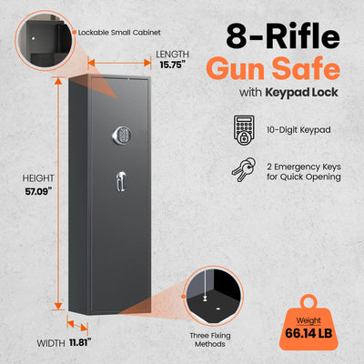 AOBABO 8-Rifle Gun Safe w/Keypad Lock, Security Cabinet Long Safes Gun Cabinet