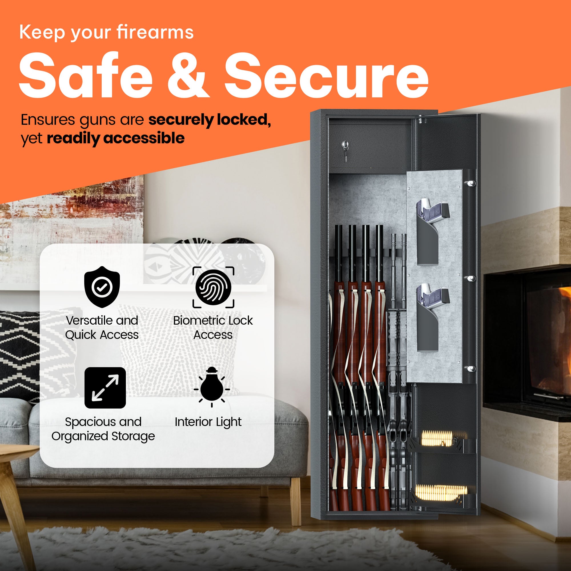 AOBABO 8-Rifle Gun Safe w/Keypad Lock, Security Cabinet Long Safes Gun Cabinet - VMInnovations