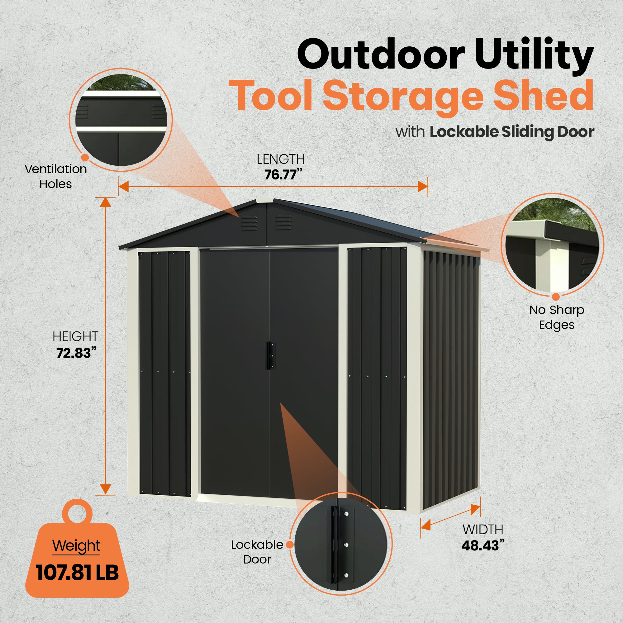 AOBABO Metal 6' x 4' Outdoor Utility Tool Storage Shed with Door and Lock, Black