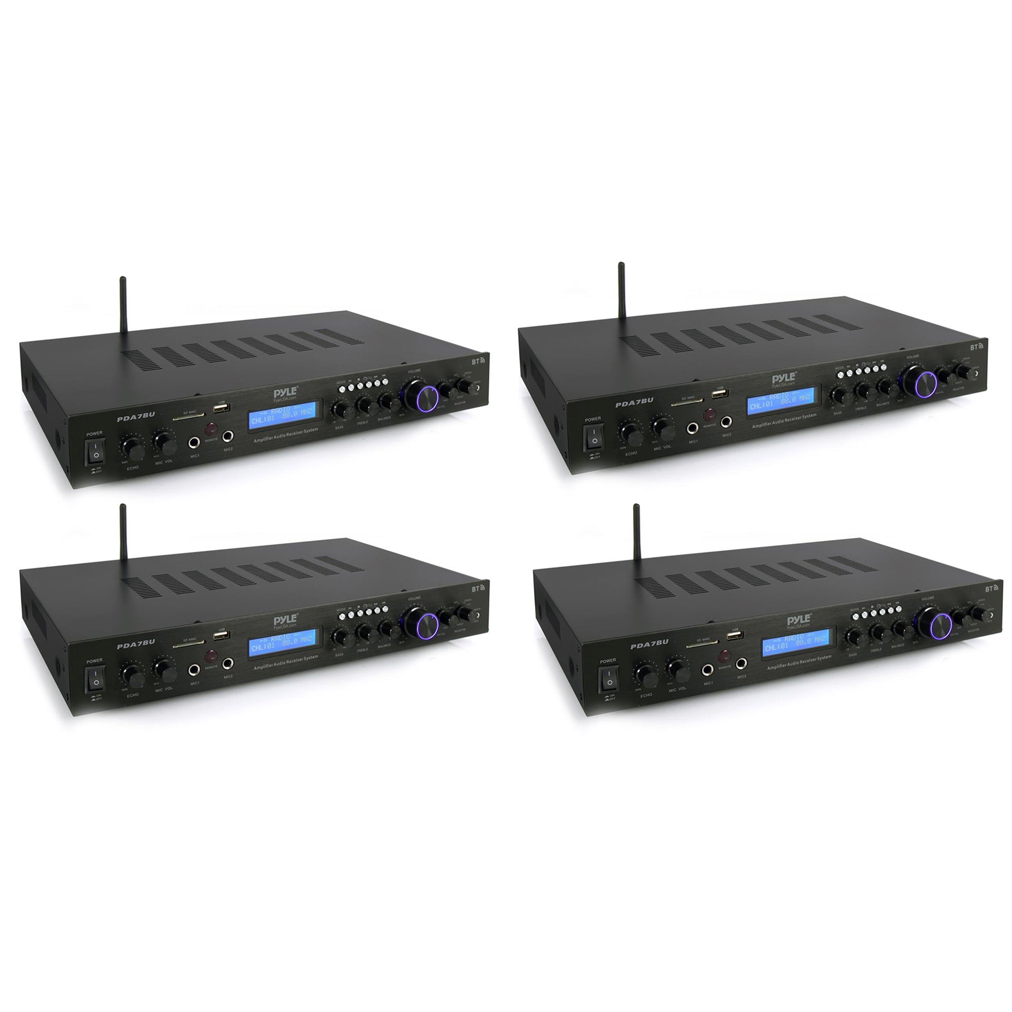 Pyle PDA7BU 200W Home Theater Amplifier Bluetooth Receiver Sound System (4 Pack) - VMInnovations