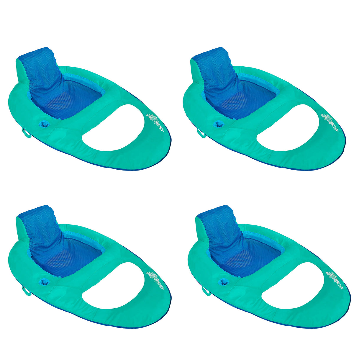 SwimWays Inflatable Twist and Fold Spring Recliner Pool Float, Aqua (4 Pack)