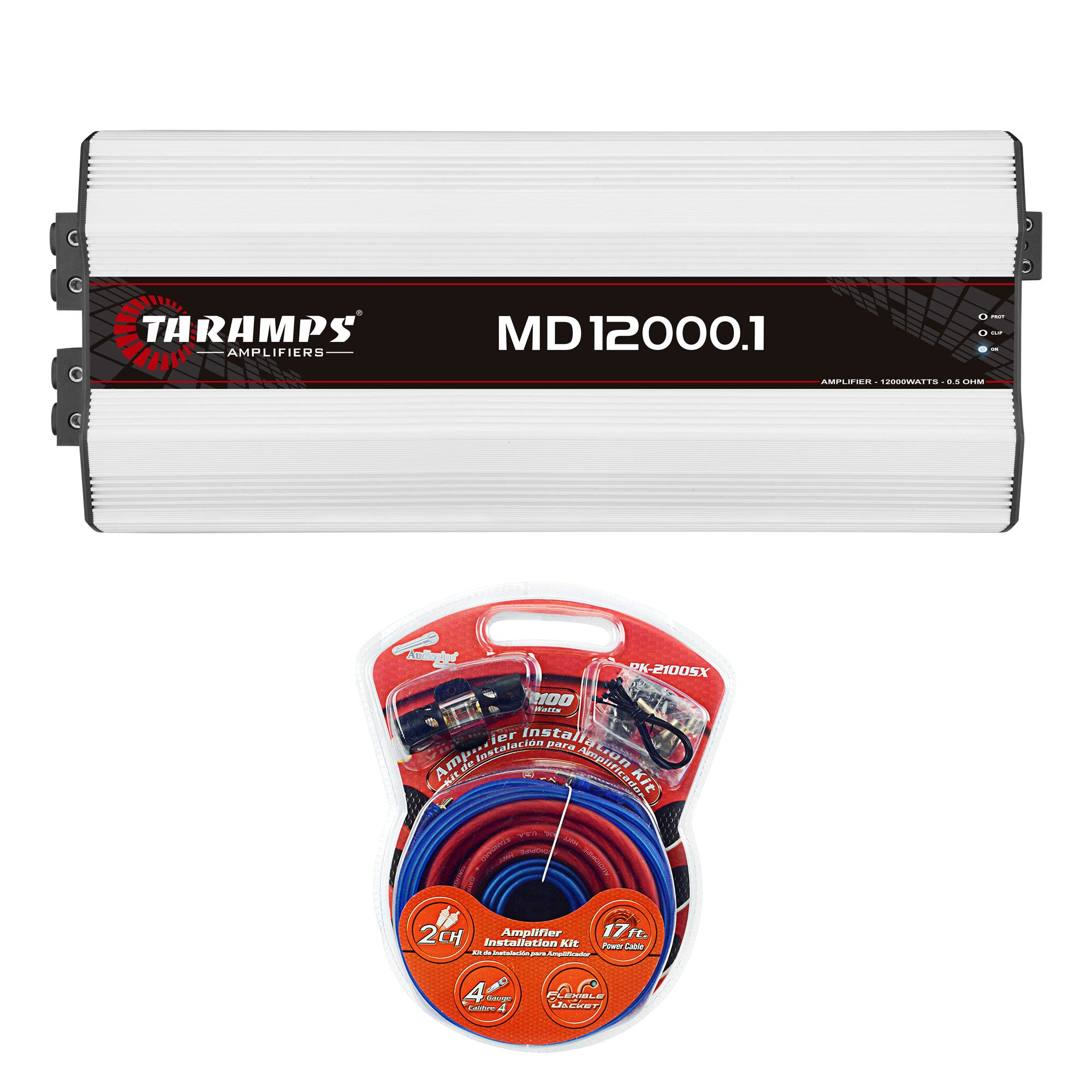 Taramps Class D 12000W Auto Mono Amplifier with Audiopipe Amp Installation Kit