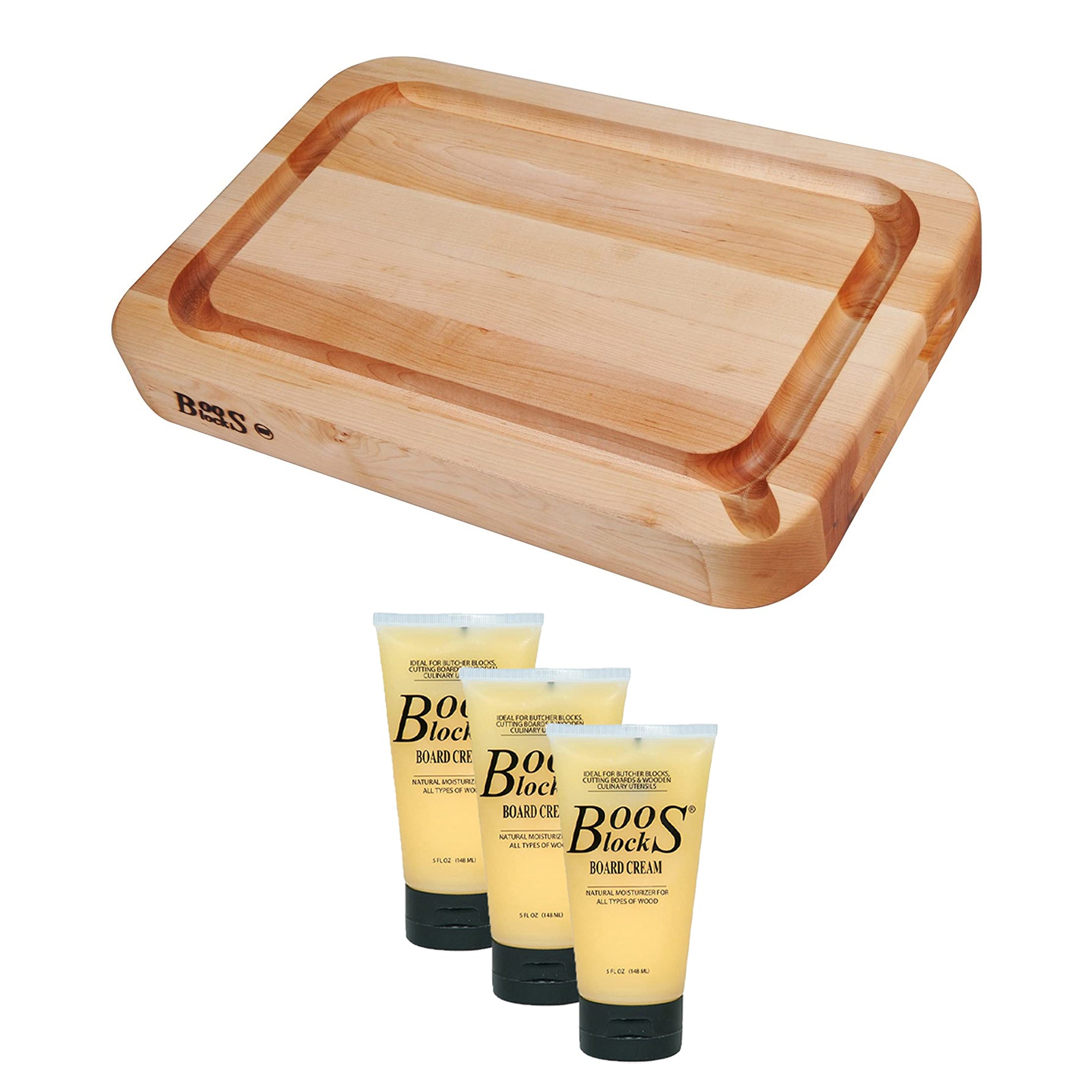 John Boos Reversible 24" Cutting Board w/5oz Wood Block Moisture Cream (3 Pack)