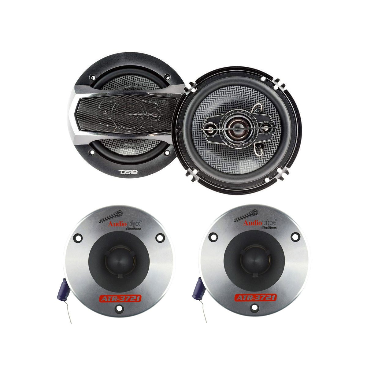 DS18 SELECT 6.5" 4 Way Car Speaker, Pair w/Audiopipe 3.75" Bullet Tweeter, Pair