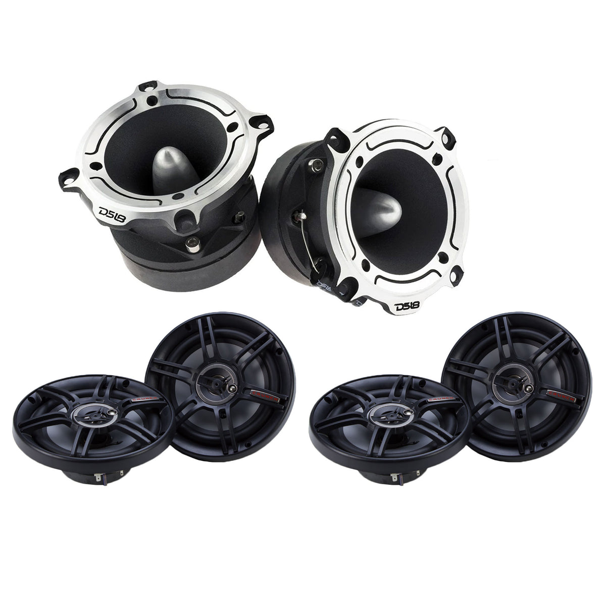 DS18 PRO 1" 350W Bullet Tweeter, Pair w/ Crunch 300W 6.5" Speakers (2 Pair)