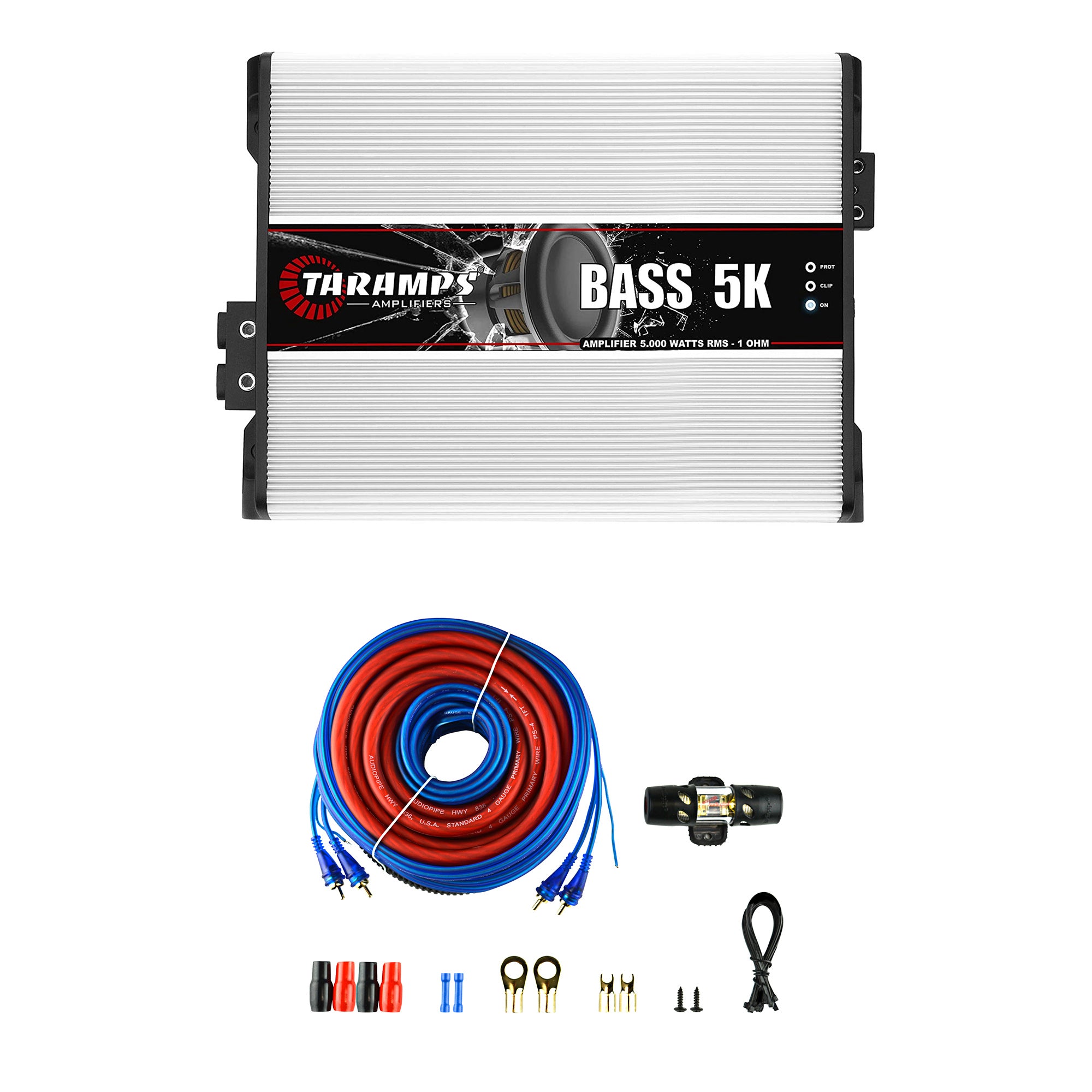 Taramps 5000 Watt RMS Auto Mono Amplifier with Audiopipe Amp Installation Kit
