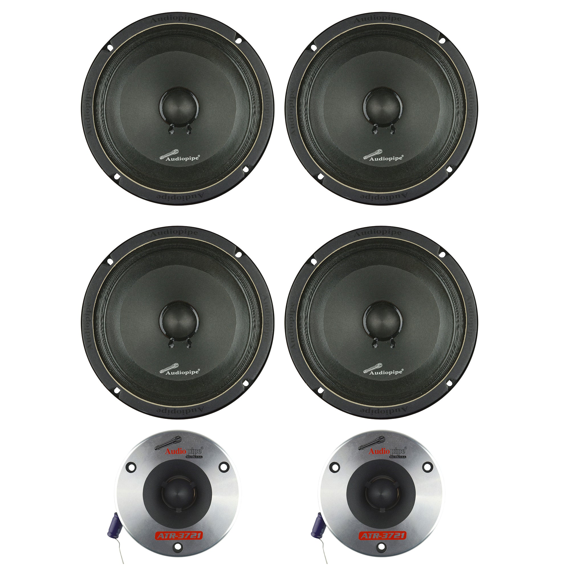 Audiopipe Car Audio Package w/4 8" Midwoofer Speakers & 2 3.75" Titanium Tweeter