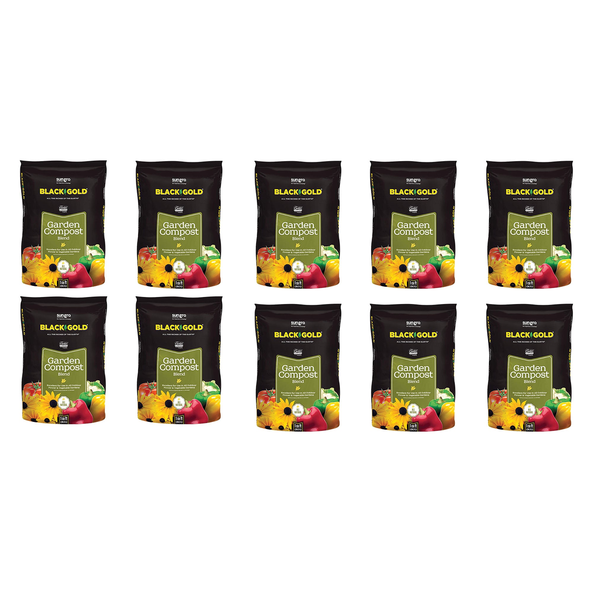 SunGro Black Gold Natural Organic Garden Compost Potting Mix, 1 Cu Ft (10 Pack)