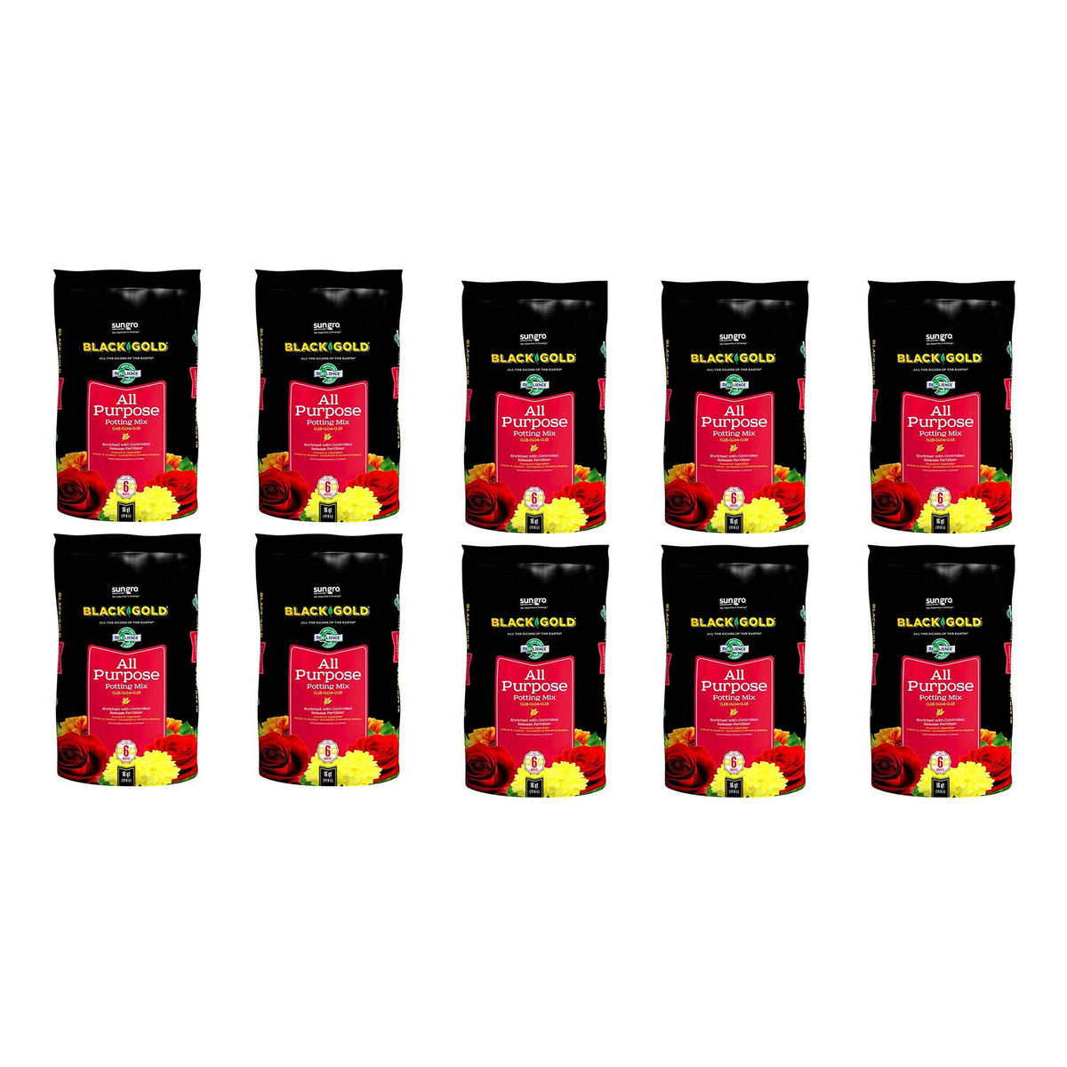 SunGro Black Gold All Purpose Natural Potting Soil Fertilizer, 16 Qt (10 Pack)