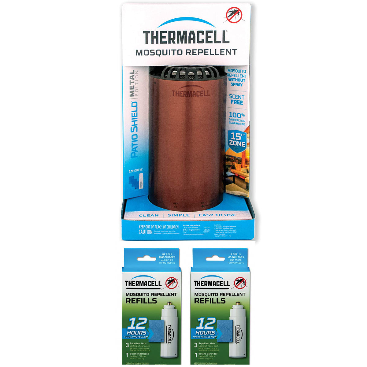 Thermacell Patio Shield No Spray Bug Mosquito Repellent & Refill Packs (2 Pack)