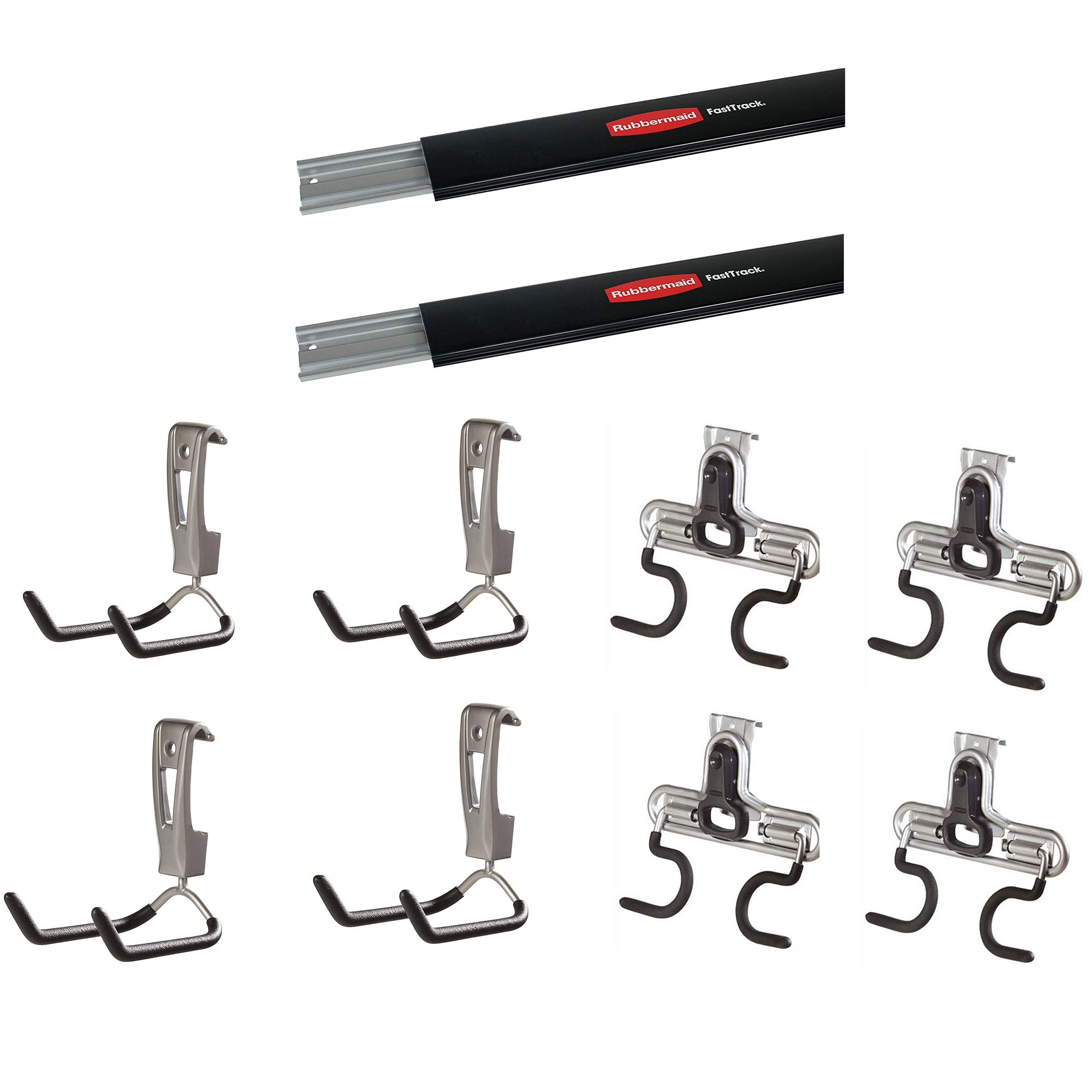 Rubbermaid FastTrack 2 Wall Mount Storage Rail + 4 Utility Hook + 4 S Hook Rack - VMInnovations