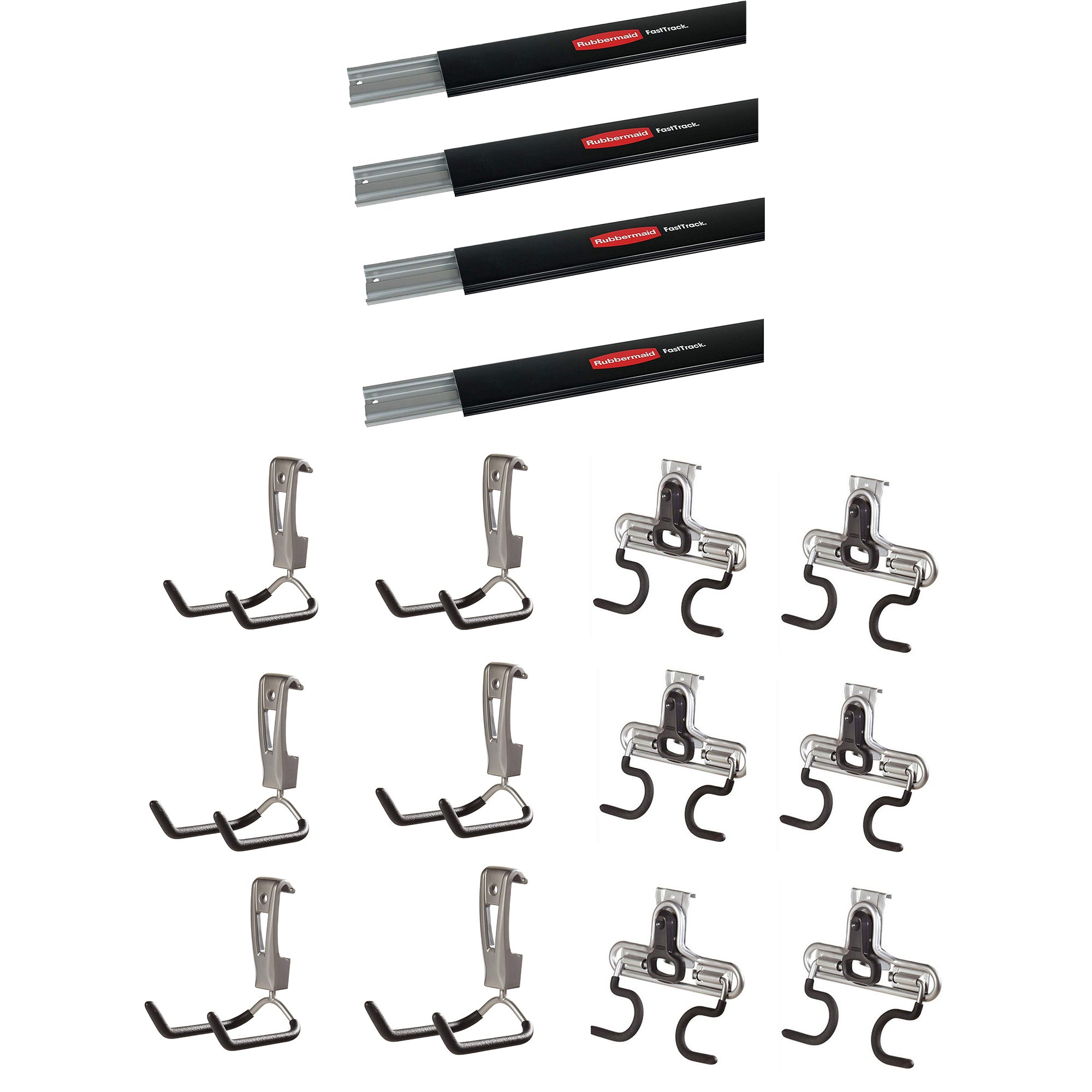 Rubbermaid FastTrack 4 48" Wall Mounted Storage Rail + 6 Hooks + 6 S Hook Racks