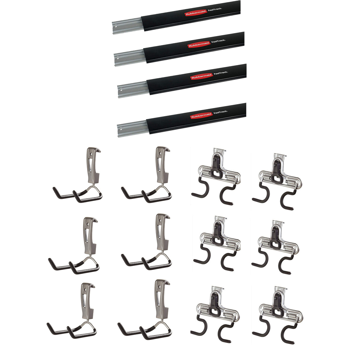 Rubbermaid FastTrack 4 48" Wall Mounted Storage Rail + 6 Hooks + 6 S Hook Racks