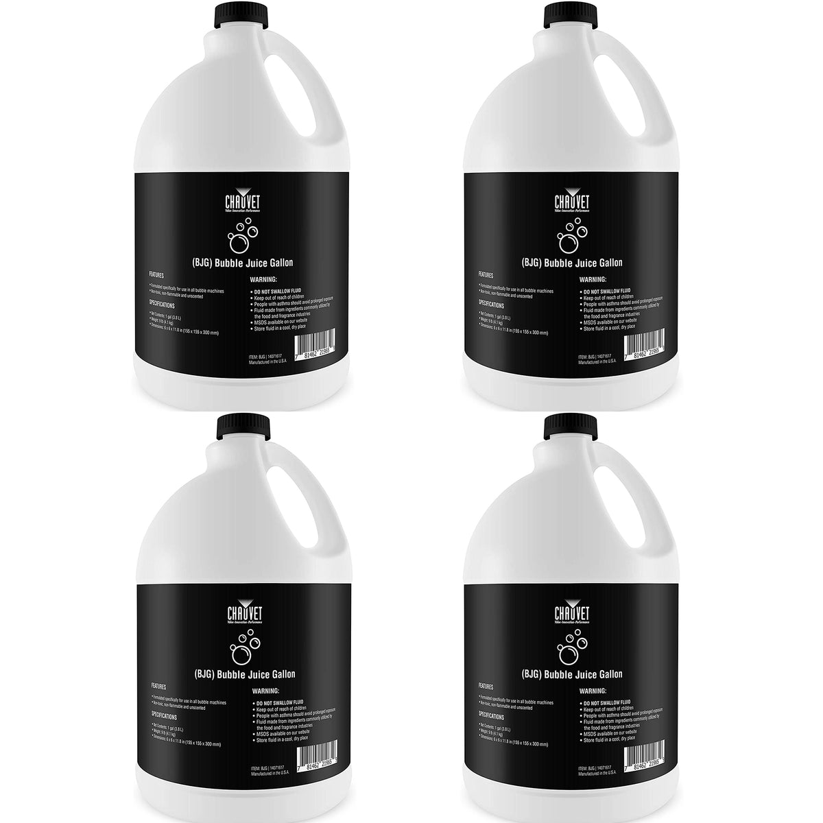 CHAUVET DJ BJG Non-Toxic Non-Staining Bubble Machine Fluid, 1Gal Bottle (4 Pack)