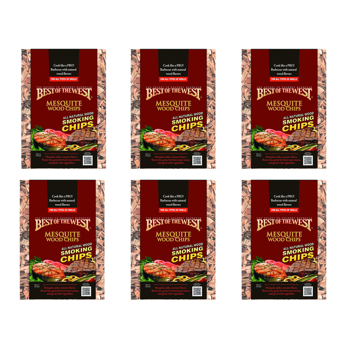 Best of the West Natural BBQ Mesquite Wood Smoking Chips, 180 Cu Inches (6 Pack)