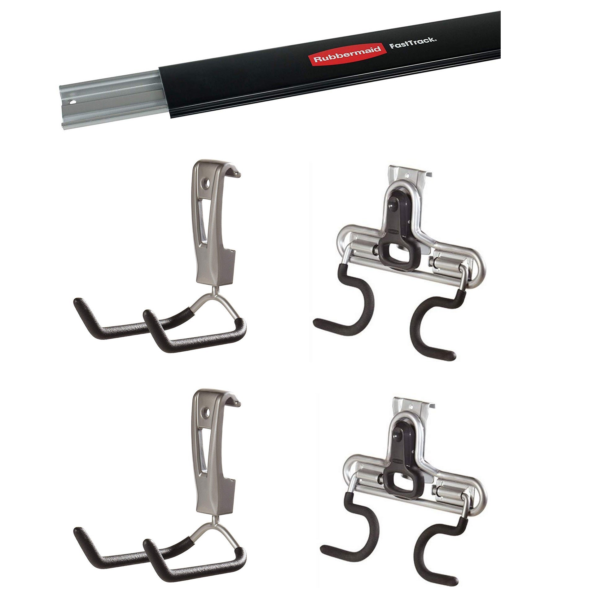 Rubbermaid FastTrack 48" Wall Mounted Storage Rail + Utility Hook + S Hook Rack - VMInnovations