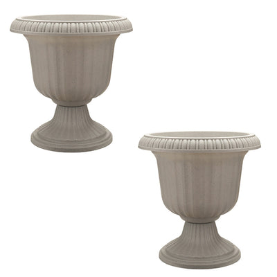 Southern Patio 14" Outdoor Lightweight Resin Utopian Urn Planter, Stone (2 Pack)