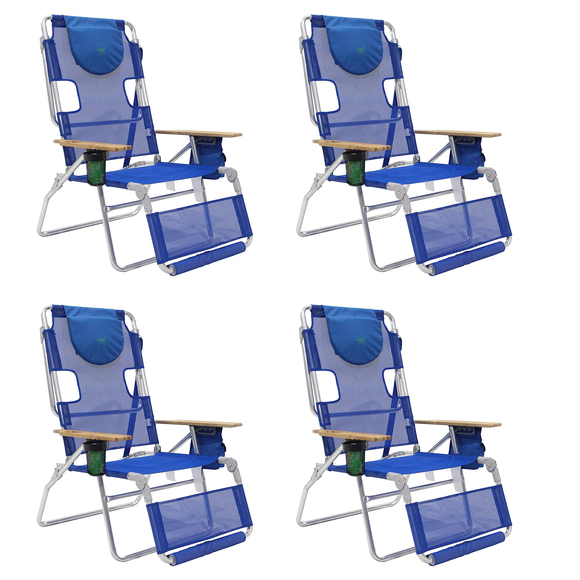 Ostrich 3-N-1 Altitude Outdoor Lounge Reclining 16" Tall Chair, Blue (4 Pack)