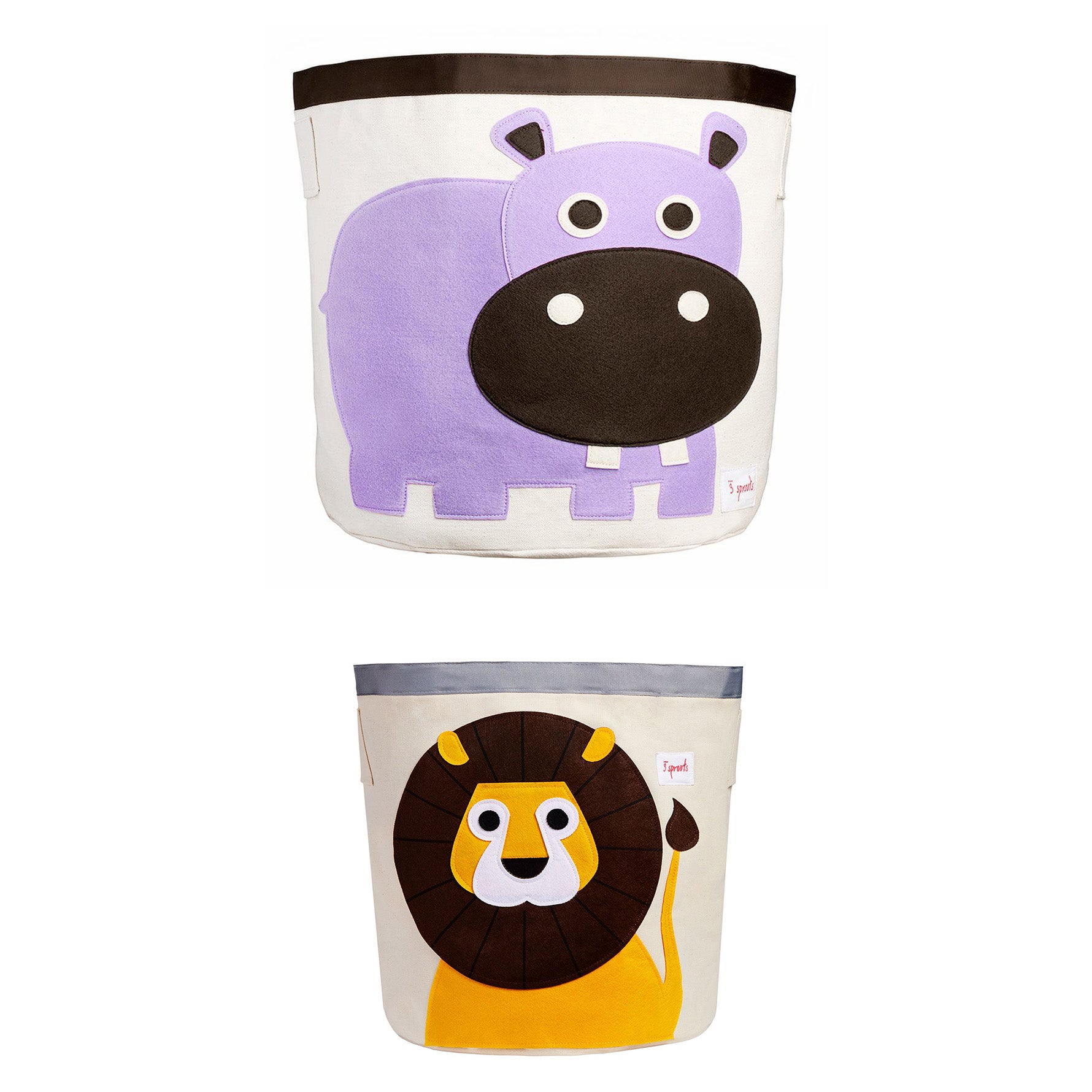 3 Sprouts Baby/Toddler Canvas Storage Laundry Toy Basket, Hippo & Lion (2 Pack)