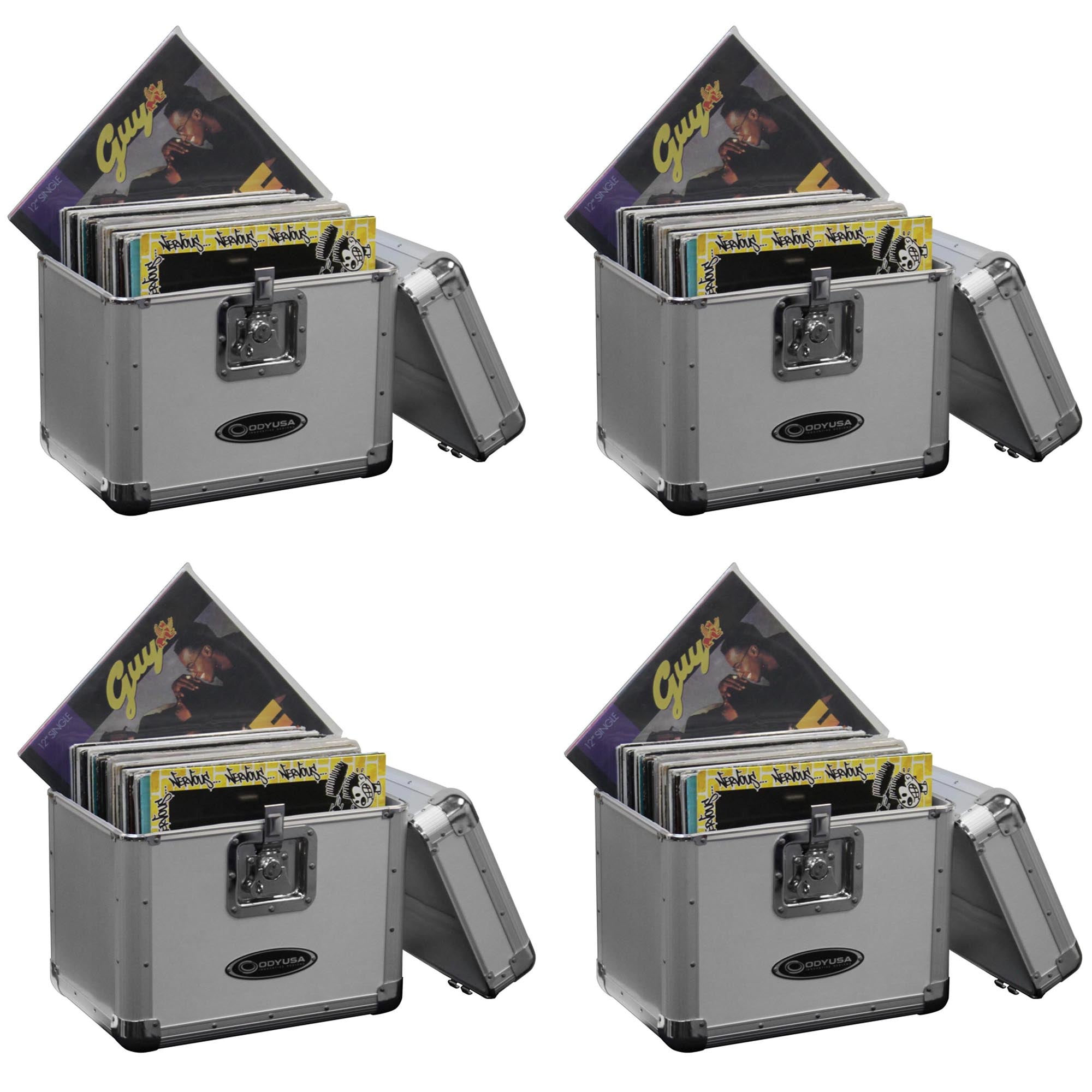 Odyssey KROM Transport Storage Case for 70 12" Vinyl Records, Silver (4 Pack)