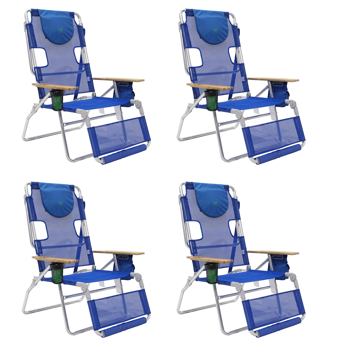 Ostrich 3-N-1 Altitude Outdoor Lounge Reclining 16" Tall Chair, Blue (4 Pack)