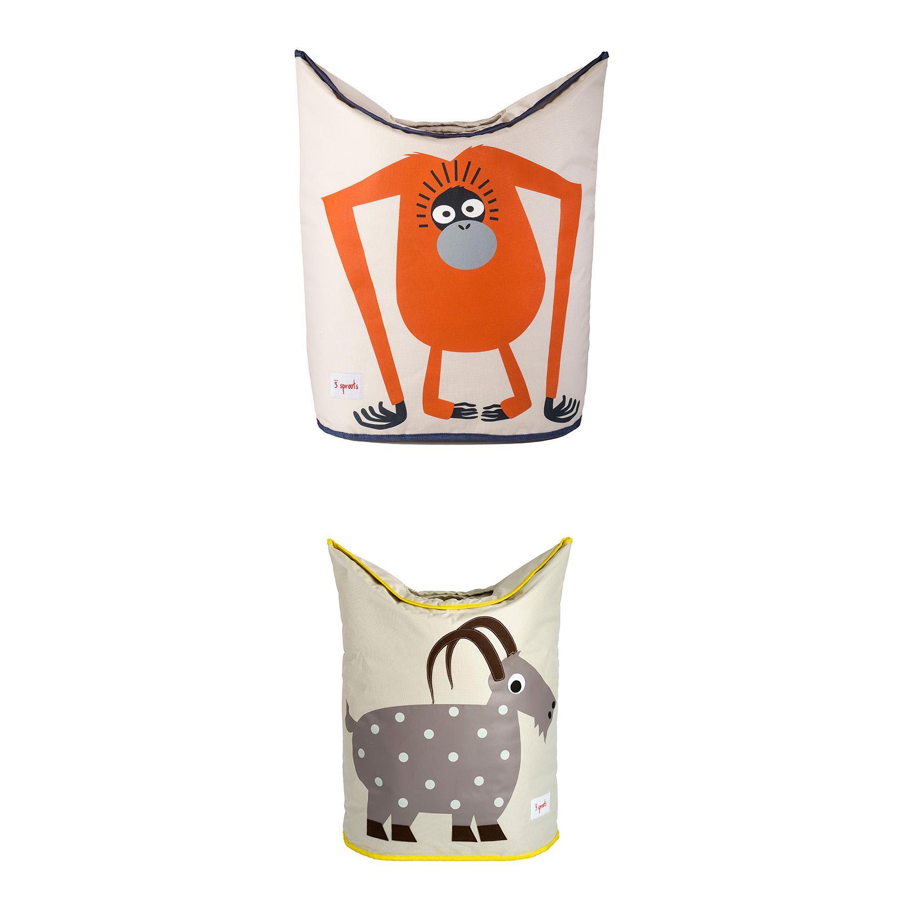 3 Sprouts Baby Laundry Hamper Storage Basket Bin, Orangutan and Goat (2 Pack)