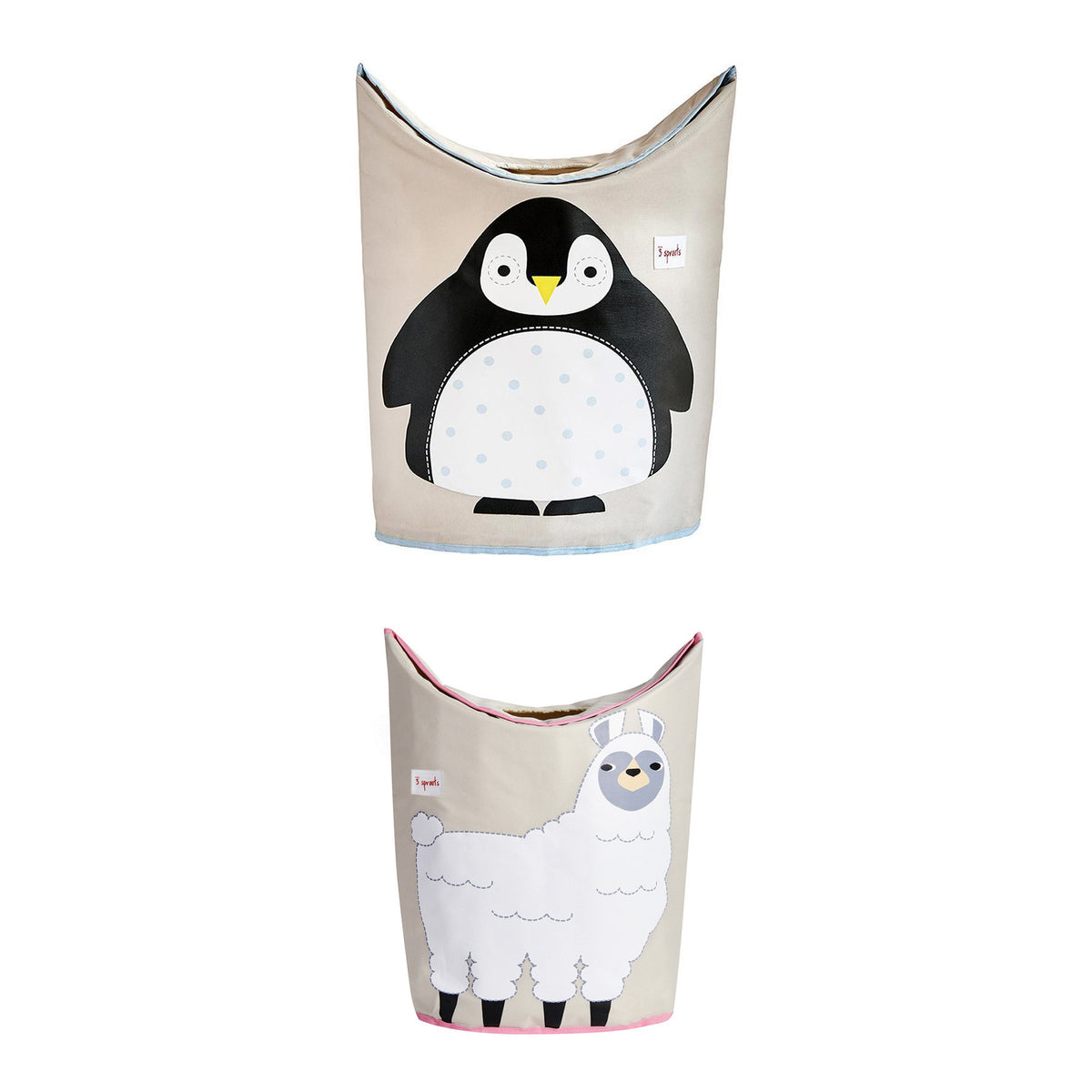 3 Sprouts Baby Laundry Hamper Storage Basket Organizer, Penguin & Llama(2 Pack)