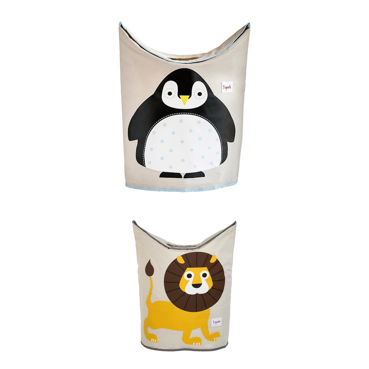 3 Sprouts Baby Laundry Hamper Storage Basket Organizer, Penguin & Lion (2 Pack)