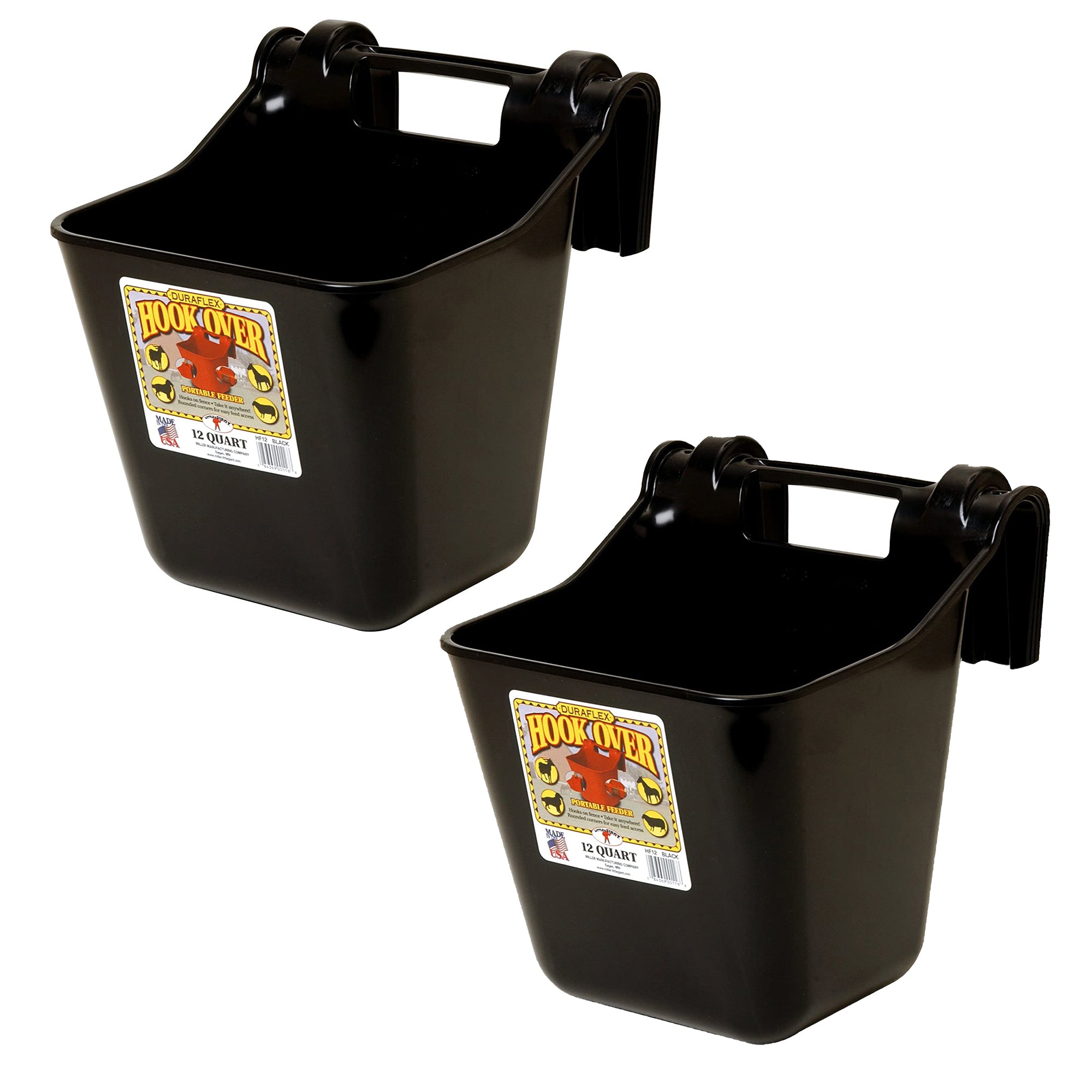 Little Giant HF12BLACK 12 Quart Mountable Plastic Hook Feeder, Black (2 Pack) - VMInnovations
