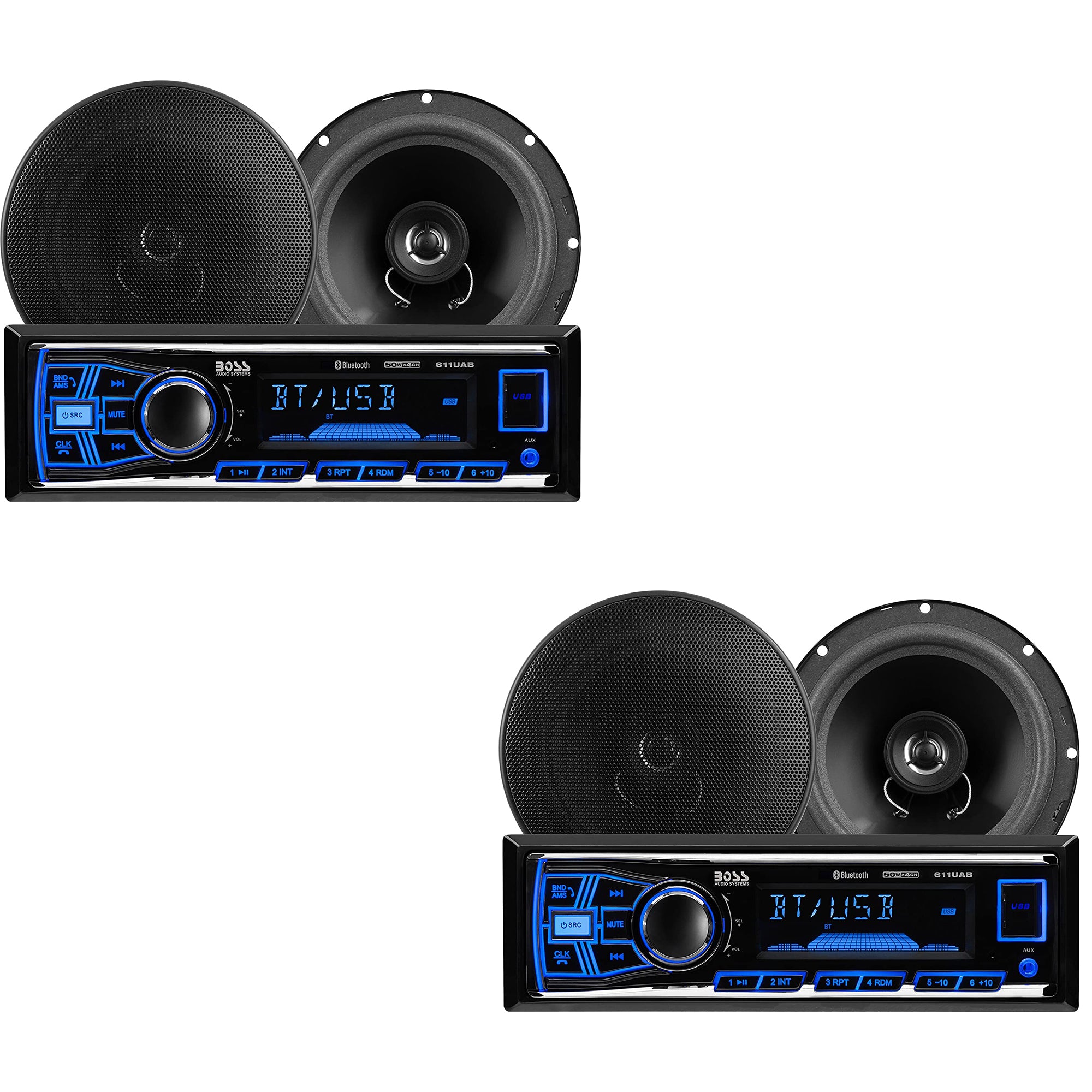 BOSS Audio Single DIN Bluetooth Stereo System w/Full Range Speaker Pair (2 Pack)