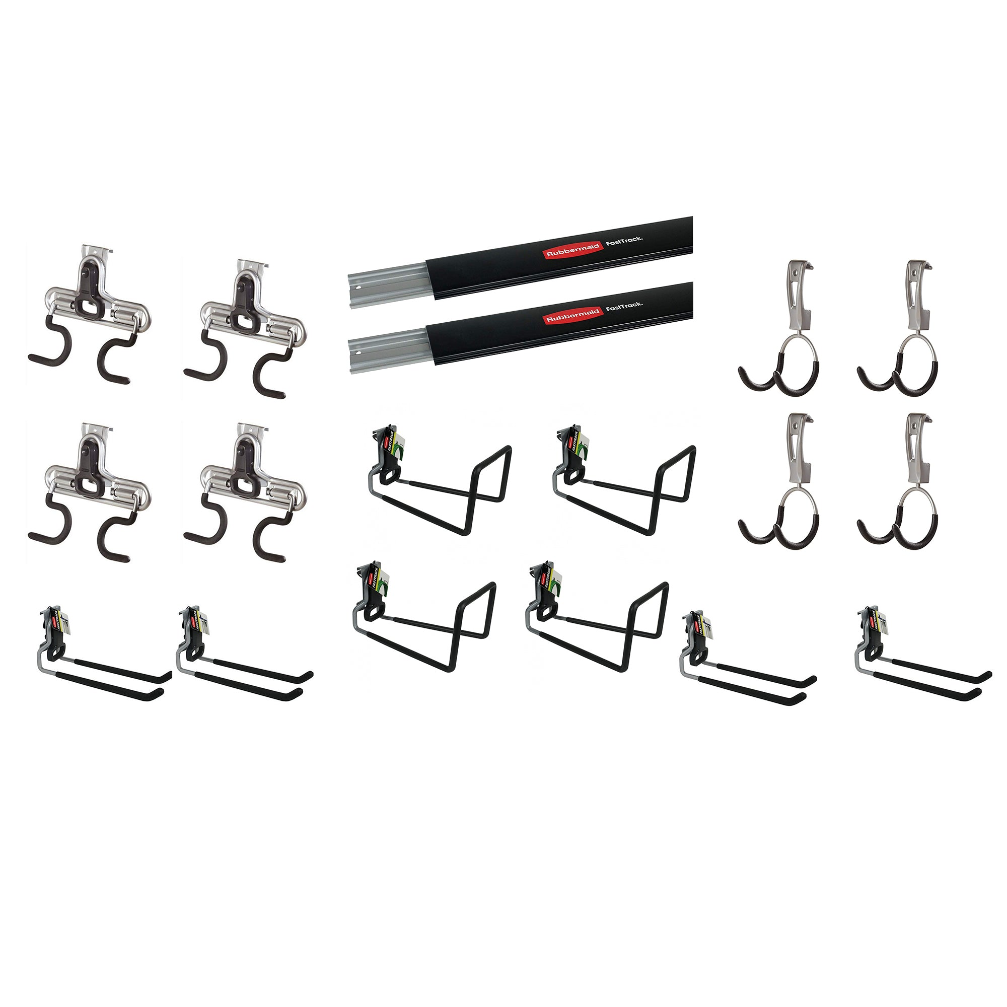Rubbermaid 2 FastTrack Wall Mounted Storage Rails + Organizing Hook Assortment