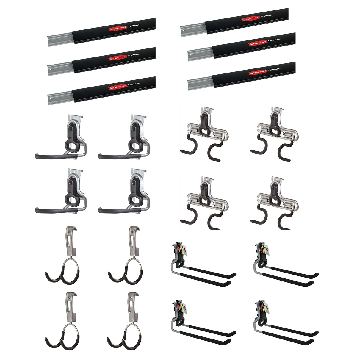 Rubbermaid 6 FastTrack Wall Mounted Storage Rails + Versatile Hook Assortment