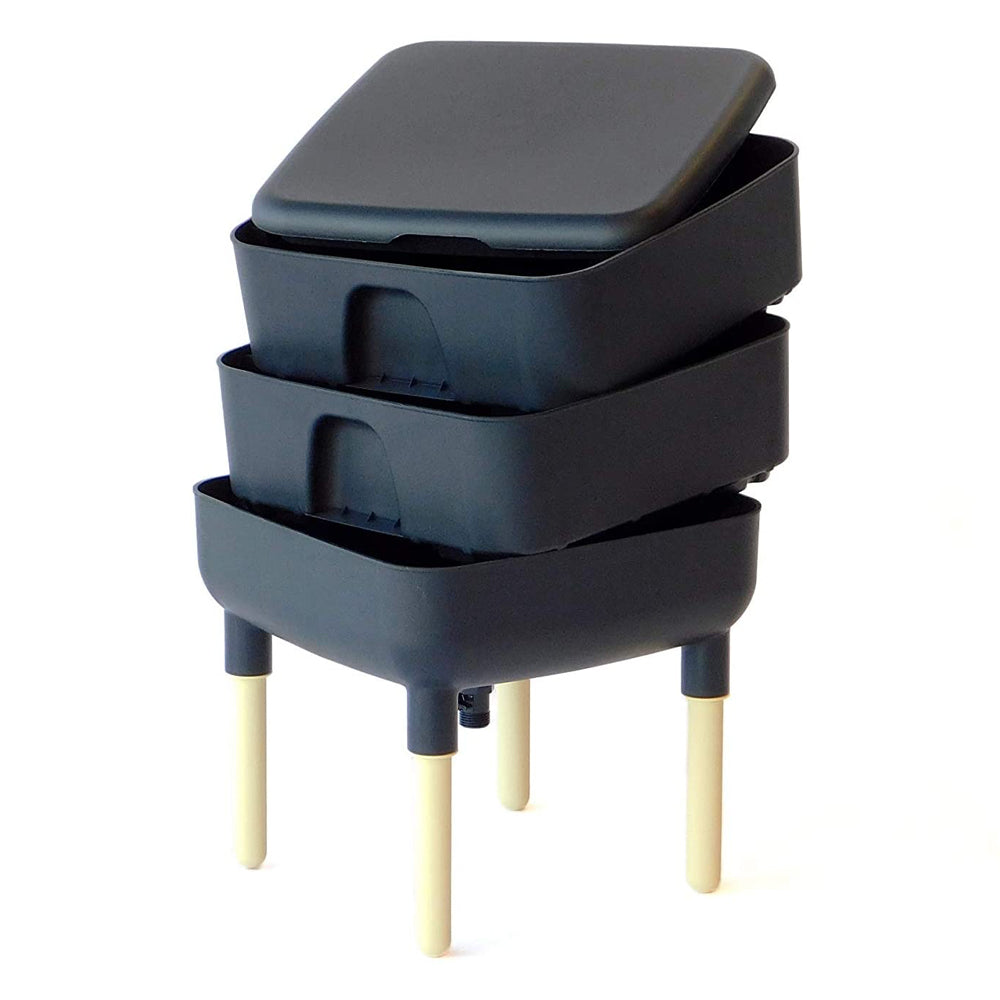 FCMP Outdoor Essential Living 6 Gallon Worm Composter Bin w/ Garden Trays, Black - VMInnovations