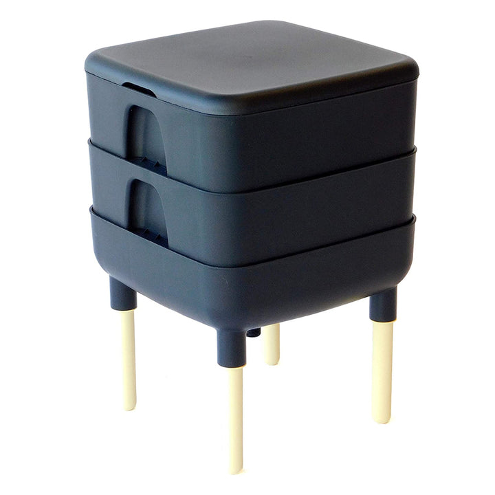 FCMP Outdoor Essential Living 6 Gallon Worm Composter Bin w/ Garden Trays, Black - VMInnovations