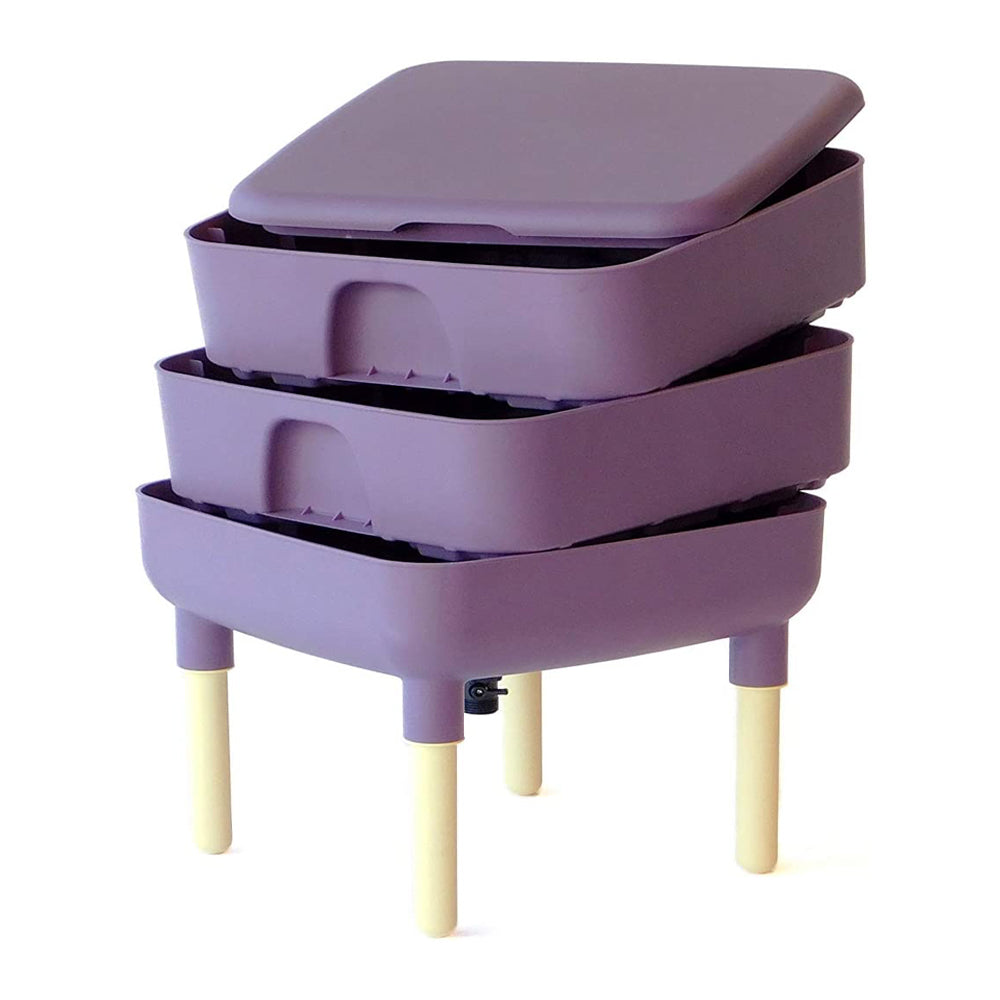 FCMP Outdoor Essential 6 Gallon Worm Composter Bin w/ Garden Trays, Plum (Used) - VMInnovations