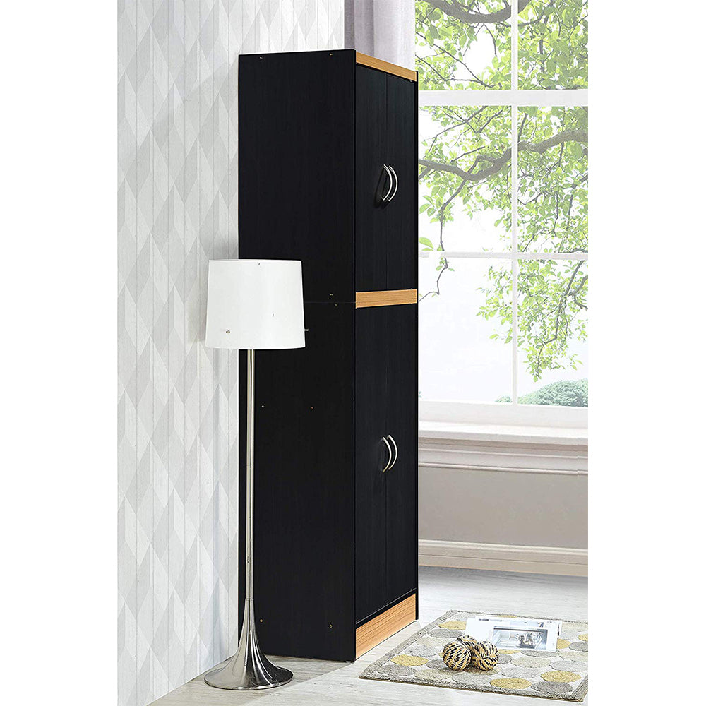 Hodedah HI224 4-Door 4-Shelve 5-Compartments Storage Kitchen Pantry, Black Beech