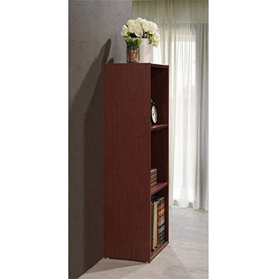 Hodedah 3 Shelf Home and Office Organization Storage Bookcase Cabinets, Mahogany