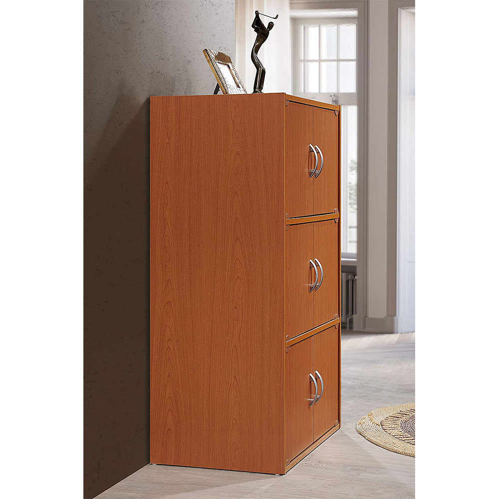 Hodedah Home 6-Door 3-Shelves Bookcase Enclosed Cabinet, Cherry (Open Box)