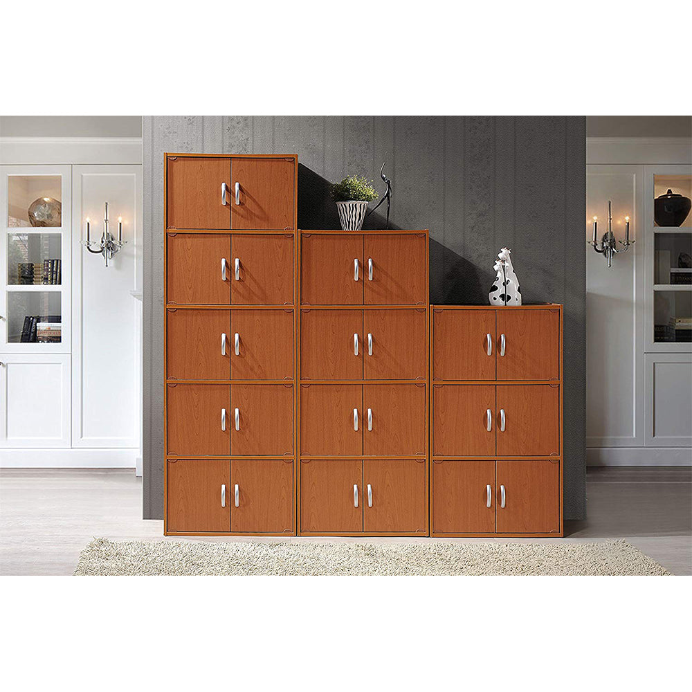 Hodedah Home 6-Door 3-Shelves Bookcase Enclosed Cabinet, Cherry (Open Box)