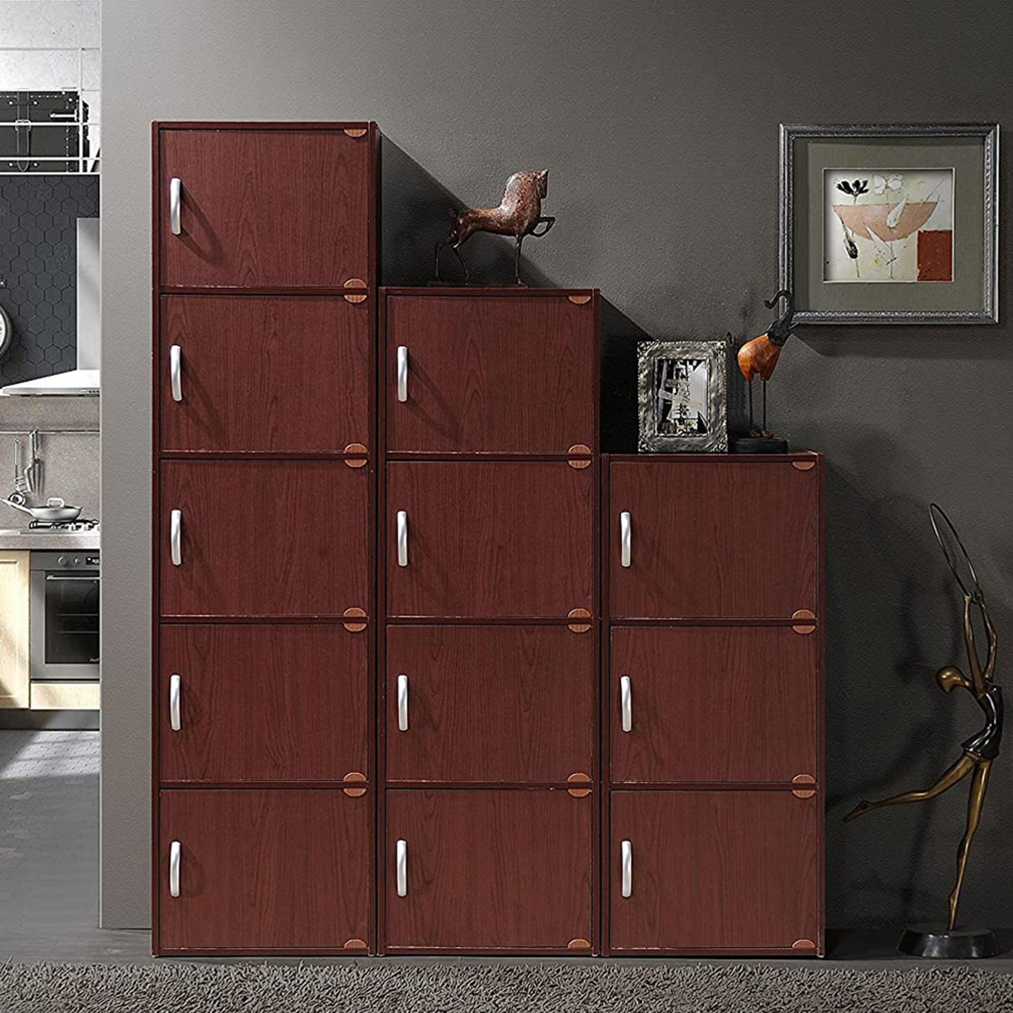 Hodedah 3 Shelf Home & Office Enclosed Organization Cabinet, Mahogany (Open Box) - VMInnovations