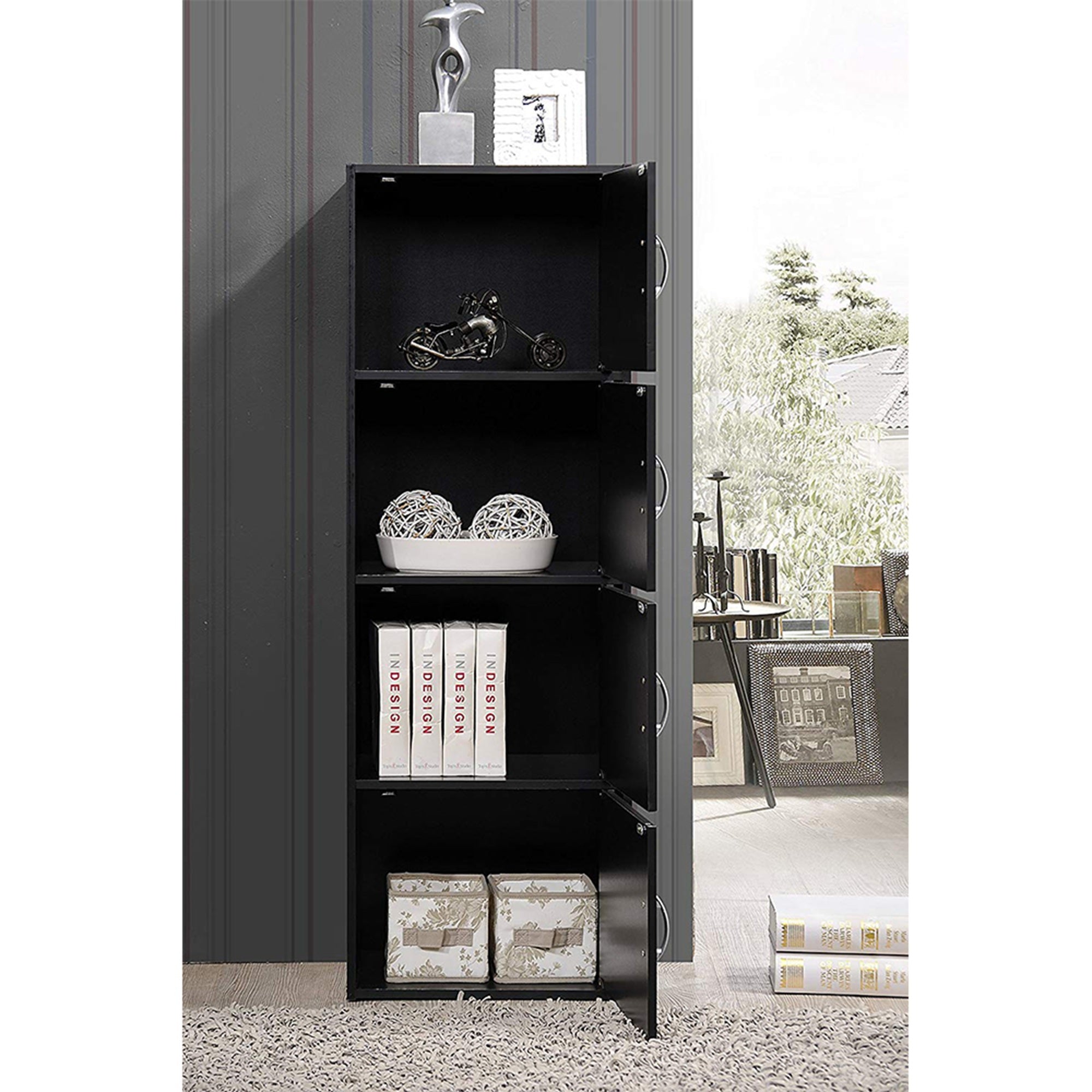 Hodedah 4 Door Enclosed Storage Cabinet for Home or Office, Beech (Open Box) - VMInnovations