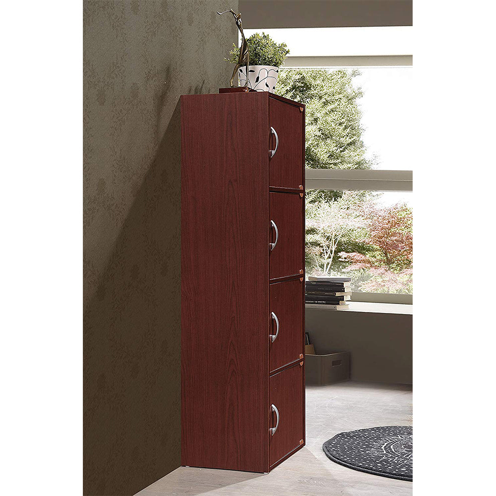 Hodedah 4 Door Enclosed Multipurpose Storage Cabinet for Home/Office, Mahogany - VMInnovations